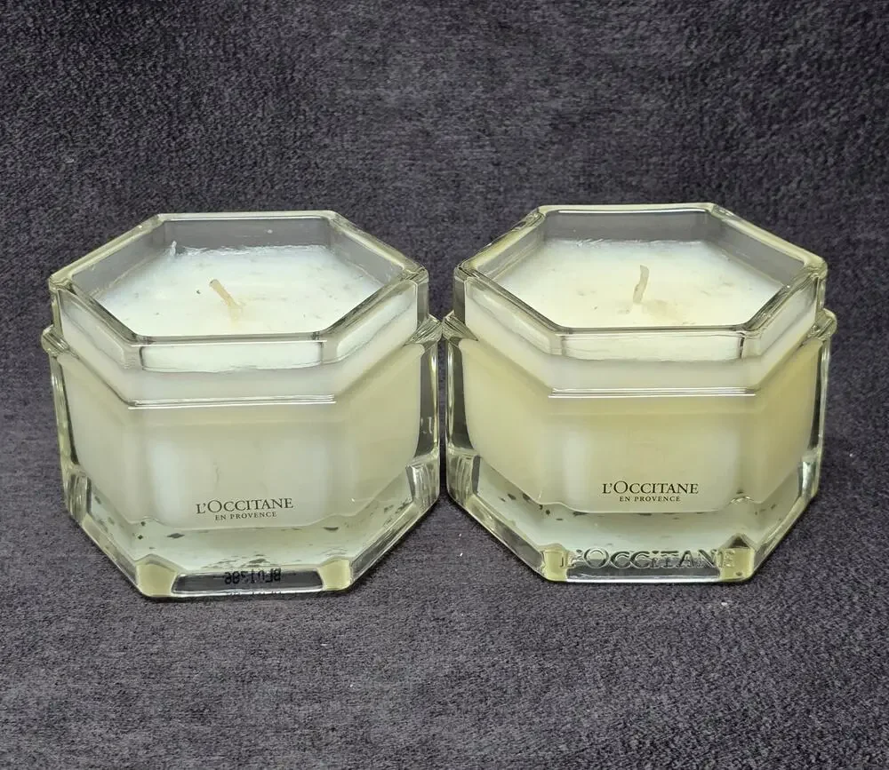 L'Occitane En Provence Scented Candle 3.5 oz Glass Jar Set of 2